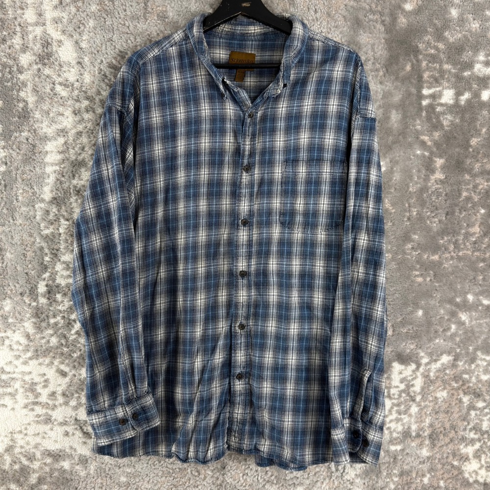 St.‎ John's Bay Size 4XL Plaid Flannel Button Down Shirt Blue Long Sleeve Mens
